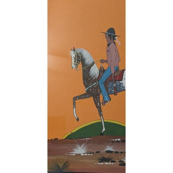 Native American Cowboy Horse Art Print Signed by Artist Justin Tso Navajo Dine - Picture 5 of 16